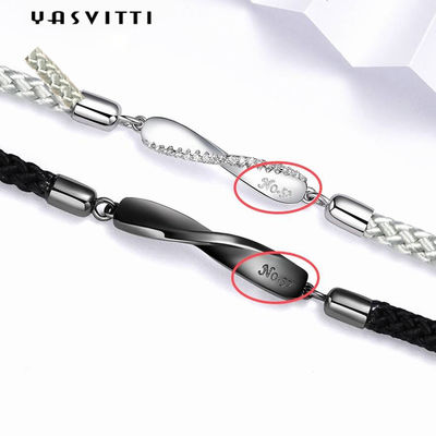 8.7in 7g Sterling Silver Jewelry Bracelets 3A CZ Black String Bracelet