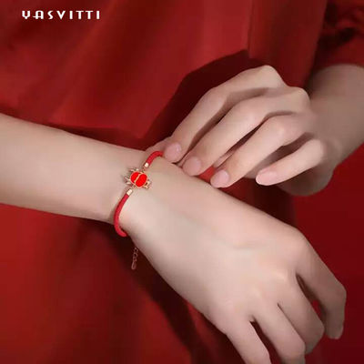 19.5cm 2.9 Gram Sterling Silver Jewelry Bracelets Heart CZ Red String Bracelet ODM