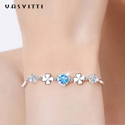 7.7in 0.15oz Sterling Silver Jewelry Bracelets SGS trendy Four Leaf Clover Bracelet