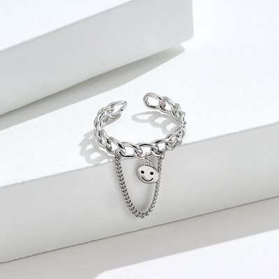 0.08CM 1.7g Sterling Silver Jewelry Rings Unisex Festival Smiling Face Ring