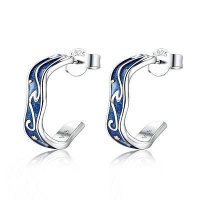 0.07oz 1.4x1.2cm Sterling Silver Jewelry Earrings Blue Trendy Moon Star Earring