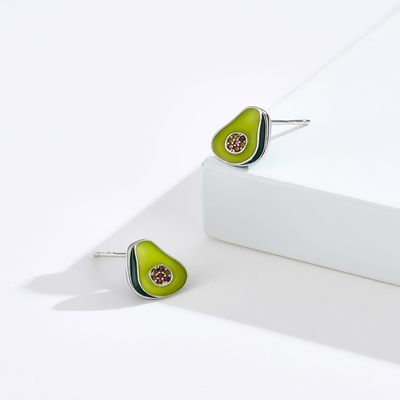 1.1x0.9cm 2.29g Sterling Silver Jewelry Earrings Unisex Avocado Earrings Studs