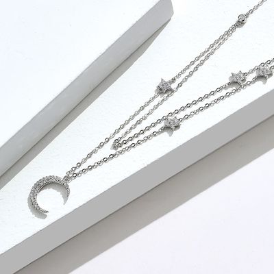 18in 2.9g Sterling Silver Necklace Chains AAAAA CZ Double Chain Necklace ODM