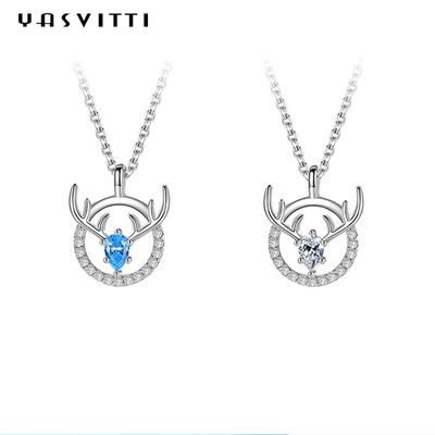 15.7in 8g Sterling Silver Jewelry Necklaces Lovers Deer Antler Pendant ODM