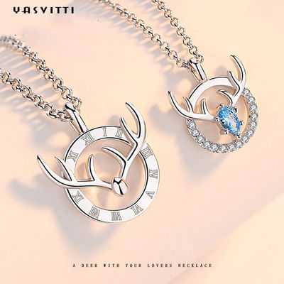 15.7in 8g Sterling Silver Jewelry Necklaces Lovers Deer Antler Pendant ODM