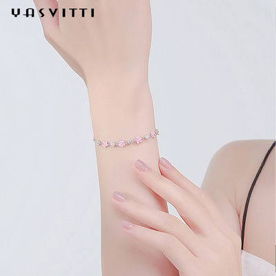 0.16oz 0.19m Sterling Silver Jewelry Bracelets S925 Zircon Cherry Blossom Bracelet