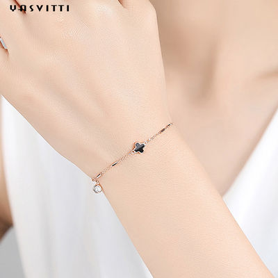 Four Leaf 7.87in 1.53g  Black Shell Bracelet Silver Crystal Bracelet OEM