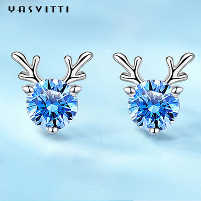 Christmas Jewelry Gift Fashion Small Deer Earrings Personality Blue White Rhinestone Luxury Ladies Earrings Jewelry
