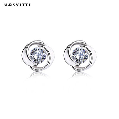 Lucky Flower Zircon  Clover Crystal  Diamond Stud Earrings