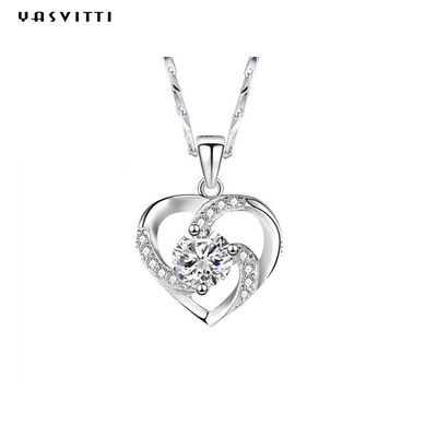 210mm 0.15oz 14k Gold Gemstone Crystal Necklace Festival Silver Heart Pendant ODM