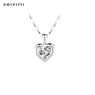 0.69ft 0.7oz Sterling Silver Heart Pendant Necklace Fiancée Cubic Zirconia Necklace