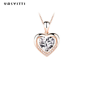 0.69ft 0.7oz Sterling Silver Heart Pendant Necklace Fiancée Cubic Zirconia Necklace