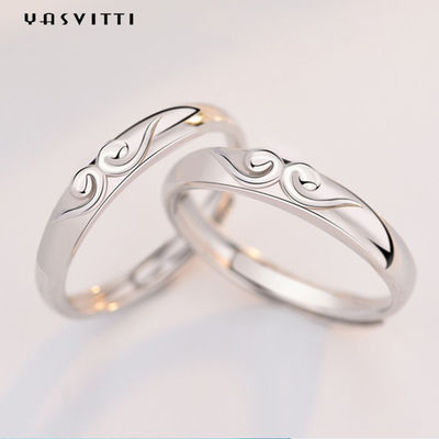 925 Silver Gold-Plated Couple Rings Engagement Wedding Anniversary Silver Rings