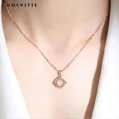 45.5cm Christmas 8g Sterling Silver Jewelry Necklaces 14K 28mm Pearl Diamond Necklace