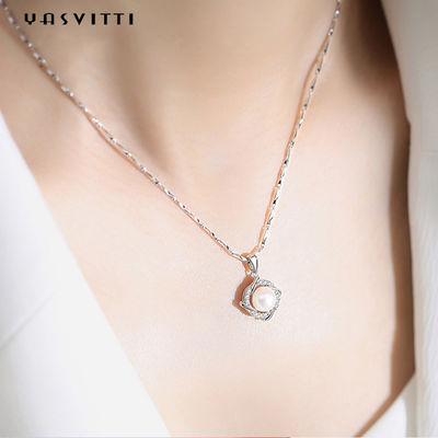 45.5cm Christmas 8g Sterling Silver Jewelry Necklaces 14K 28mm Pearl Diamond Necklace