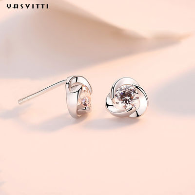925 Sterling Silver Clover Zircon Earrings Flower Zircon Stud Earrings Simple Clover Diamond Earrings