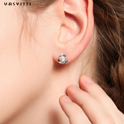 925 Sterling Silver Clover Zircon Earrings Flower Zircon Stud Earrings Simple Clover Diamond Earrings