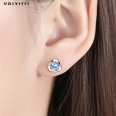 925 Sterling Silver Clover Zircon Earrings Flower Zircon Stud Earrings Simple Clover Diamond Earrings