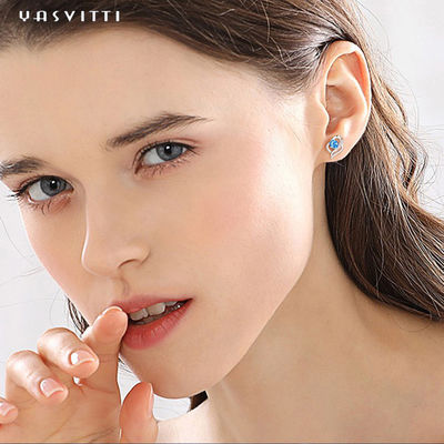 0.04oz 1x0.8cm Sterling Silver Heart Earrings SGS Blue Stone Earring girlfriend