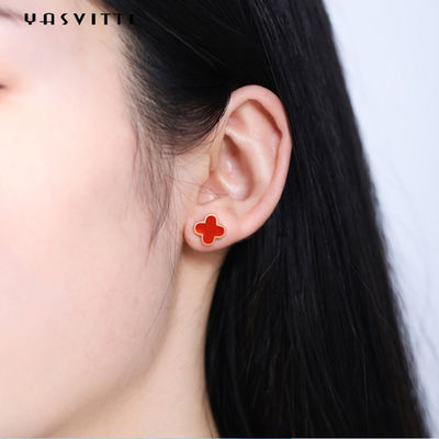 0.39in 2 Gram Black Clover Earrings 18k Plated Sterling Silver Hypoallergenic Studs