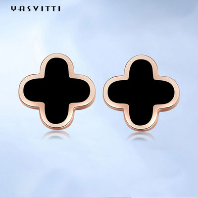 0.39in 2 Gram Black Clover Earrings 18k Plated Sterling Silver Hypoallergenic Studs