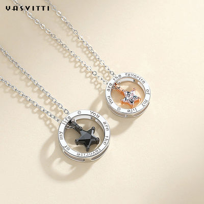 6.3in 316L SS Sterling Silver Jewelry Necklaces 1.3g Star Diamond Necklace