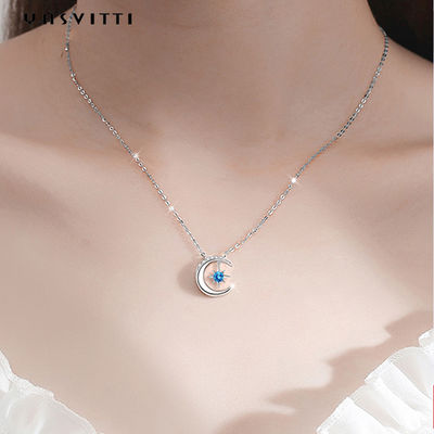 0.69ft 2g Moon Star Pendant Necklace Trendy Topaz Solid Silver Heart Necklace