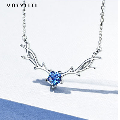 Trendy Hypoallergenic 45cm 2.8g Deer Antler Pendant Necklace Real Silver Necklace SGS