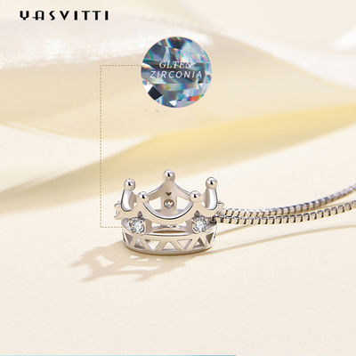 6.3in 3 Gram Sterling Silver Jewelry Necklaces 5A Cubic Zircon Crown Pendant Necklace