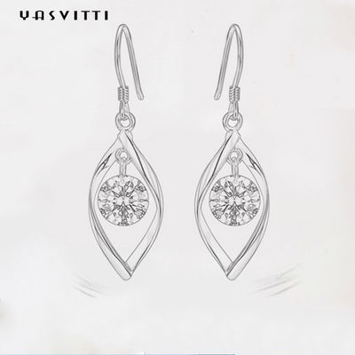1.61 Inch 0.04oz Real Silver Heart Earrings 5A Zirconia Leaf Shape Earring