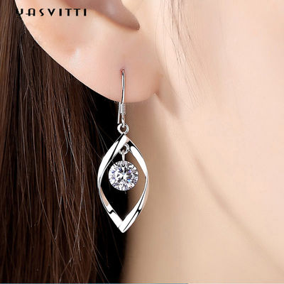 1.61 Inch 0.04oz Real Silver Heart Earrings 5A Zirconia Leaf Shape Earring