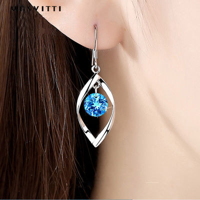 1.61 Inch 0.04oz Real Silver Heart Earrings 5A Zirconia Leaf Shape Earring
