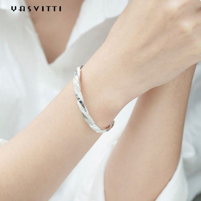3g 13cm Twist Cuff Bracelet Rhodium Plated CZ 925 Silver Bangles