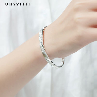 3g 13cm Twist Cuff Bracelet Rhodium Plated CZ 925 Silver Bangles