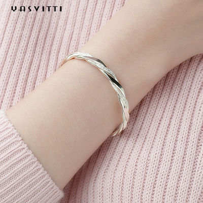 3g 13cm Twist Cuff Bracelet Rhodium Plated CZ 925 Silver Bangles