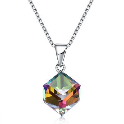 Sugar Cube Pendant Clavicle Chain Woman 925 Silver Austrian Crystal Love Cube Necklace