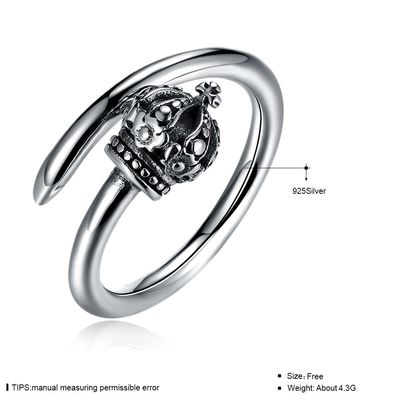 1.39g 17.3mm Crown Shaped Engagement Ring Hypoallergenic Cluster Real Silver Rings