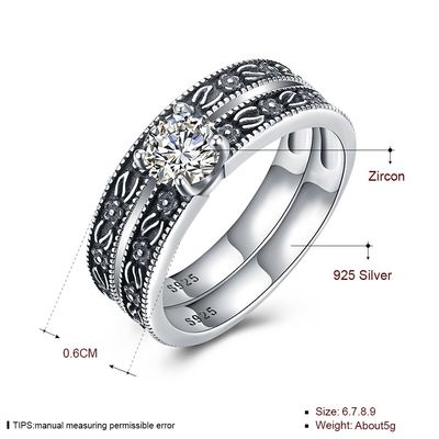 High Quality Classic 925 Sterling Silver Diamond Studded Cluster Engagement Wedding Rings Set