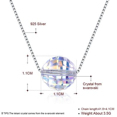 3.5g 17in Sterling Silver Jewelry Necklaces 8mm Ball Aurora Crystal Diamond Necklace