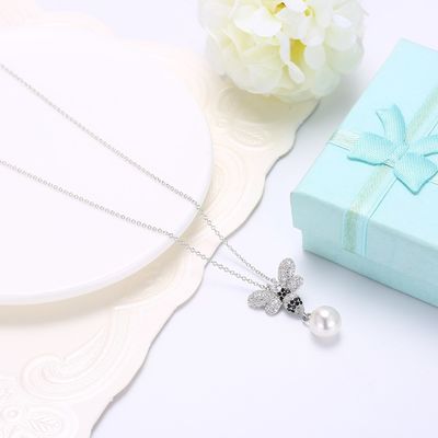 Fashion ODM Butterfly Crystal 0.27in Pearl 3.93g Sterling Silver Jewelry Necklaces