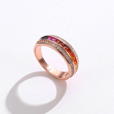 Rose Gold Plated Silver 925 Fashion Luxury Colorful Rainbow Zircon Ring Women Jewelry