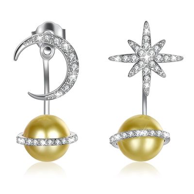 14.11mm 3.73g Star And Moon Earrings Studs Kwanzaa Gift 925 Silver Earrings