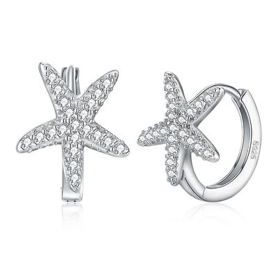 1x1cm 1.32g Sterling Silver Jewelry Earrings 5A Starfish Cubic Zirconia Earring