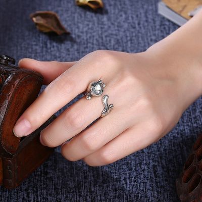 Adjustable 3D Alloy  Animal Rings  925 Silver Sterling Pet Lover Gift Jewelry