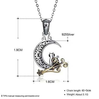 5.1 Gram 19mm Moon Cat Necklace SGS Party Ladies Sterling Silver Necklaces