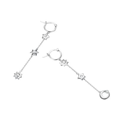 1.75g 3.7in Sterling Silver Jewelry Earrings Moon Star Alloy Drop Earrings SGS