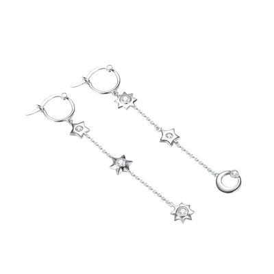 1.75g 3.7in Sterling Silver Jewelry Earrings Moon Star Alloy Drop Earrings SGS