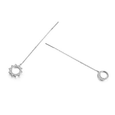 Stering Silver 925 Long Tassels Hook Asymmetric Star &amp; Moon Earrings