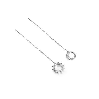 Stering Silver 925 Long Tassels Hook Asymmetric Star &amp; Moon Earrings