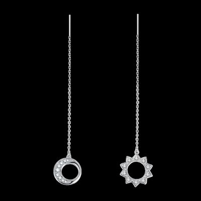 Stering Silver 925 Long Tassels Hook Asymmetric Star &amp; Moon Earrings